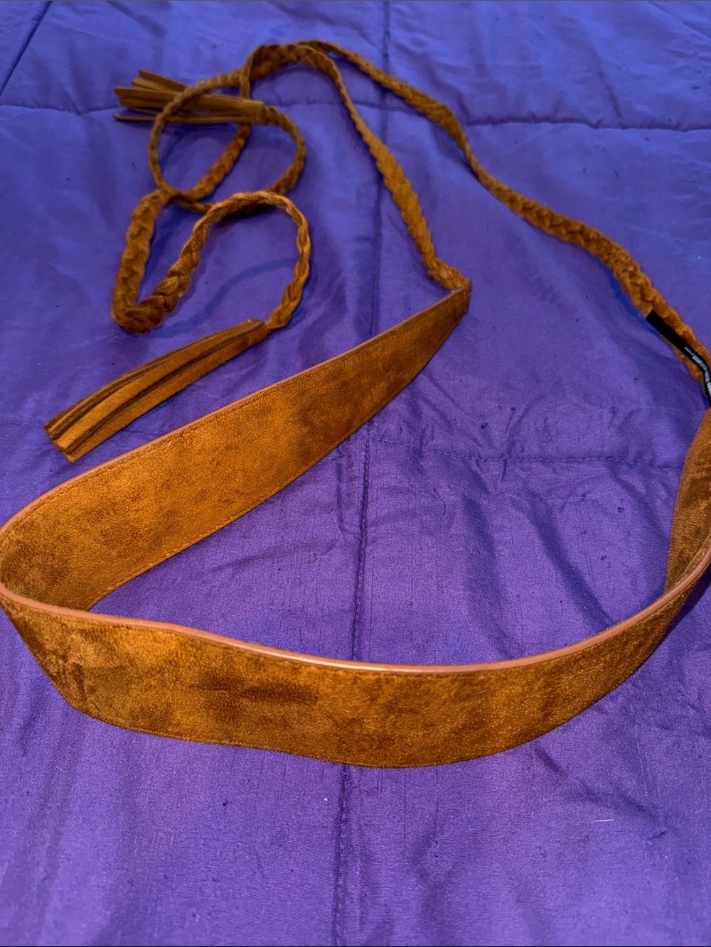 Express Suede Braided Tie Belt in Rust
